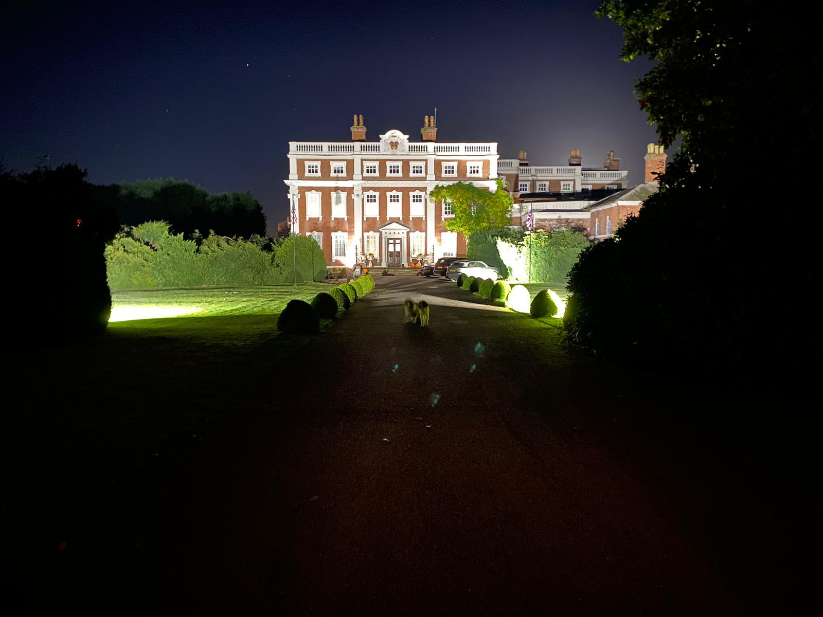 Swinfen Hall illuminated at night